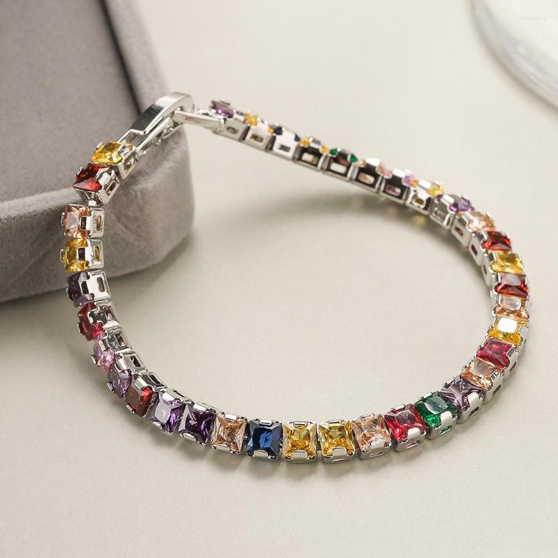 Link Bracelets Glamorous Shiny For Women Girls Gold/Silver Plated Colorful Cubic Zirconia High Quality Party Dating Jewelry