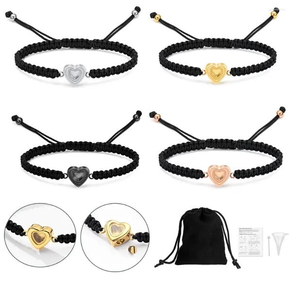 Bracelets de liaison Bracelet d'urne de coeur en verre pour cendres Femmes Femmes en acier inoxydable Brangle Brangle Mémorial tressé Havorisé Bijoux de cendres