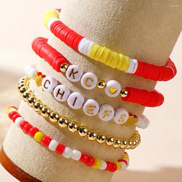 Bracelets à maillons Go2boho 5 PCS Heishi Ensemble de bijoux 2024 Cadeaux de l'année Bracelet de perles d'argile plaqué or 18 carats pour femmes Saint-Valentin à la mode