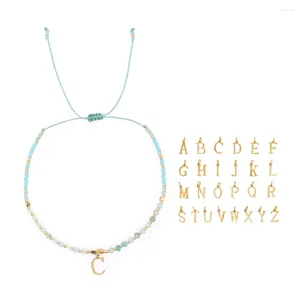 Link Armbanden Go2boho Boheemse Trendy Handgemaakte Verstelbare Sieraden 26 Letter Groen Zaad Multi Edelsteen Geluk Kralen Voor Vrouwen Mannen