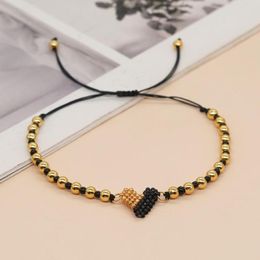 Bracelets à maillons Go2boho fait à la main Miyuki noir doré amour coeur Bracelet corde réglable beaux bijoux style élégant cadeau pour les filles
