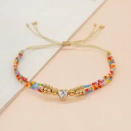 Pulseras de enlace GO2BOHO en colorido Miyuki Bead Friendship For Fashion Women Zircon Love Heart Charm Jewelry