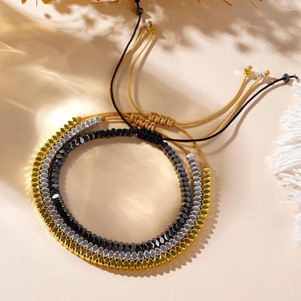 Bracelets à maillons Go2boho Design pour hommes Pierre d'hématite Bracelet de perles empilables Bijoux réglables Charme d'amitié pour femmes hommes