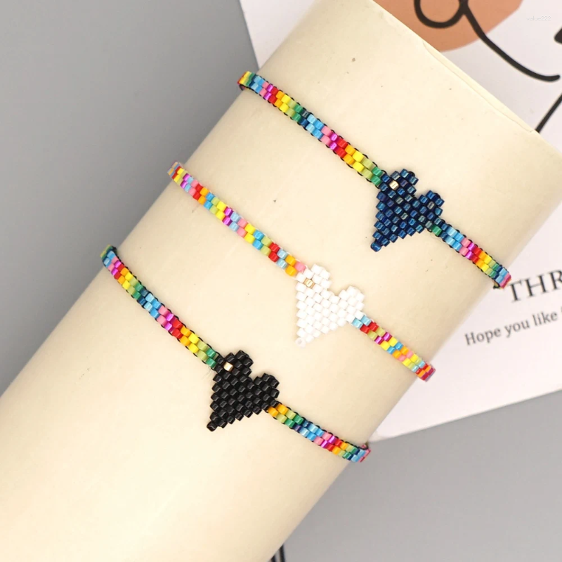 Link-Armbänder Go2Boho Mexikanisches Herz für Mädchen weiblich Boho Regenbogen Damenschmuck Geschenk handgefertigte Perlen Miyuki-Armband