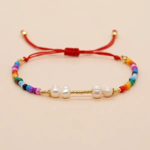 Pulseras de eslabones Go2boho Mix Bead para mujer Arco Iris Colorfu moda de verano cordel rojo joyería de amistad diseño bohemio feliz regalo