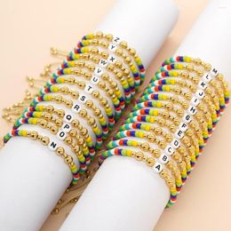 Link Armbanden Go2boho Gemengde Kleur Rocaille Acryl Letter A-Z Voor Vrouwen Zomer Strand Vergulde Lucky Mode-sieraden Accessoires