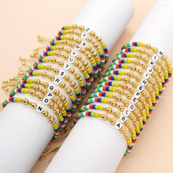 Lien Bracelets Go2boho Couleur Mixte Perle Acrylique Lettre A-Z Pour Femmes Plage D'été Plaqué Or Chanceux Mode Bijoux Accessoires