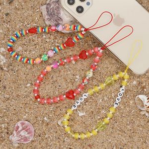 Bracelets à maillons Go2BoHo Multi Colored Heart Chaîne de téléphone portable Rainbow Charm Bijoux 2024 Mode Rayé Perlé Lanière Pour Femmes Cellulaires