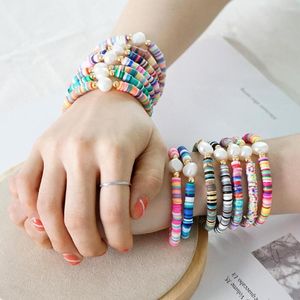 Lien Bracelets Go2boho Polymère Argile Bracelet Pulsera Femme Bohème Heishi Perles Bijoux Stretch Perle D'eau Douce Pour Les Femmes