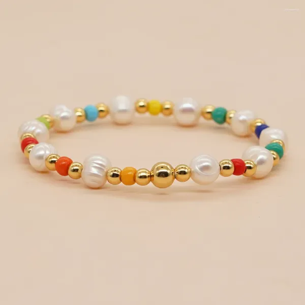 Bracelets à maillons Go2boho Rainbow Bracelet de perles colorées Perles d'eau douce Perles de rocaille Plaqué or 18 carats à la mode Plage Été Chic
