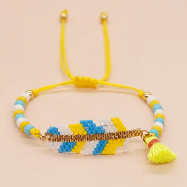 Go2boho – bracelets à maillons, corde jaune, perles colorées, 6/o graines, petite feuille de pompon