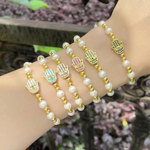 Link Bracelets Gold Color Beads Mano elástica de Fatima Dangle Bracelet Bangle for Girls Women Lucky Friendship Jewelry Regalos