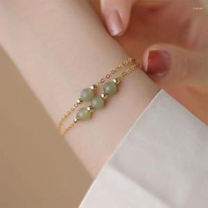 Bracelets à maillons couleur or en Jade Hetian pour femmes et filles, perle ronde, simplicité, bijoux porte-bonheur, cadeau d'anniversaire