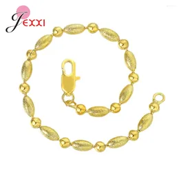 Bracelets de liaison Bracelet des perles ovales de couleur or pour femmes hommes de la mode à la main