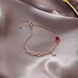 Bracelets à maillons couleur or rouge, breloque cœur d'amour pour femmes et filles, romantique et élégant, fête d'anniversaire, mariage, bijoux simples, cadeau