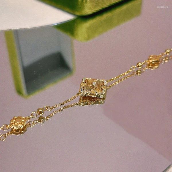 Bracelets de liaison Bracelet de trèfle à fleurs de couleur or de couleur or avec des bijoux simples de la mer blanc blanc pour les cadeaux d'anniversaire de fille