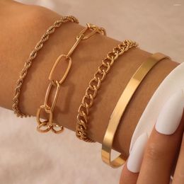 Link pulseiras de ouro para mulheres à prova d'água 14k conjuntos de joias banhadas a ouro na moda fina delicada empilhável papel cubano