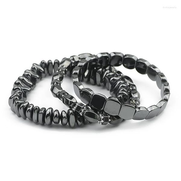 Bracelets à maillons or argent noir, Bracelet neutre en pierre d'hématite naturelle, perle sans magnétisme, bijoux à la mode, ornements pour fête