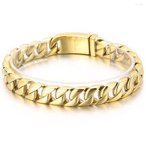 Link Armbanden Gold Tone armband voor mannen Women 316L roestvrijstalen ketting Bangle -sieraden Accessoires Cubaan 12 mm 22 cm geschenk