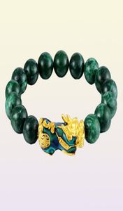 Bracelets de liaison bracelet Golden Pixiu Bracelet Green Stone Beads Couple Energy apportez la richesse courageuse Feng Shui pour les femmes Men4037509