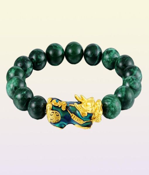 Bracelets à maillons Bracelet PIXIU doré perles de pierre verte Couple énergie apporter chance courageuse richesse Feng Shui pour femmes hommes5478629