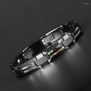 Bracelets à maillons magnétiques pour hommes et femmes, bon pour la santé, coquille naturelle de luxe, ne raye jamais, acier tungstène noir, bijoux croisés pour femmes