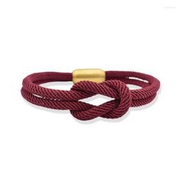 Pulseras de enlace Buena suerte Pulsera de cuerda anudada de doble capa para hombres Mujeres Negro Acero inoxidable Silder Imán Hebilla Infinity Pareja Joyería