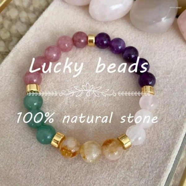 Bracelets de liaison Bonne chance pour les femmes Real Natural Stone Citrine Tiger Eyes Amethyst Girlfriend Mom Gift Original Bijoux Luxury