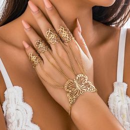 Bracelets à maillons Goth Gypsy Ethnique Grand Creux Papillon Poignet Chaîne Bagues Harnais Pour Femmes Danseuse Du Ventre Dubaï Halloween Bijoux