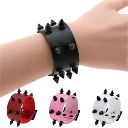 Bracelets à maillons gothiques, 2 rangées de Rivets à pointes, en cuir Pu, manchette, bijoux Punk pour femmes et hommes