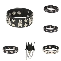 Bracelets de liaison gothique 90s étoiles punk goth chauve squelette bracelet femmes hommes crâne noir pu cuir bracelet halloween bijoux