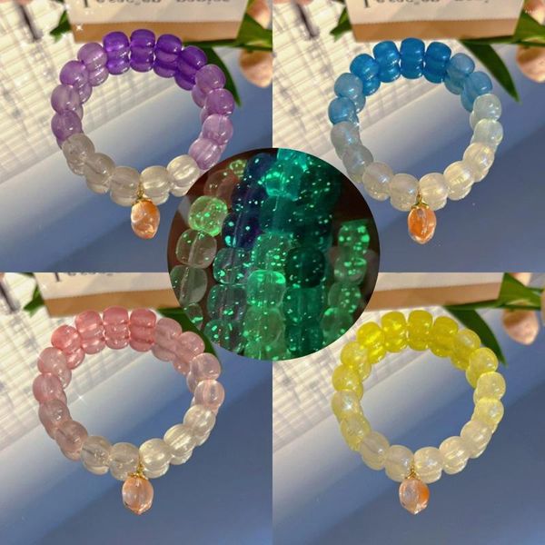 Pulseras de eslabones Pulsera luminosa de color degradado para mujeres y hombres que brillan en la oscuridad Cuentas de la suerte Encanto elástico Amigos Pareja Joyería