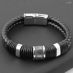 Pulseras de eslabones Granny Chic Classic Men Bracelet Luxury Acero inoxidable Magnetic Leather Wrap BraceletBangle para amigo