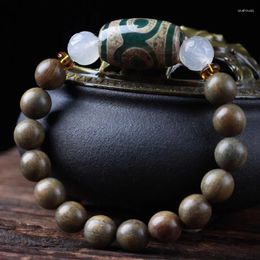 Bracelets à maillons en ébène vert, perles de bouddha, vente en gros, petit trou en bois de santal, bricolage avec Onyx 3 yeux, accessoires Dzi, vente en gros