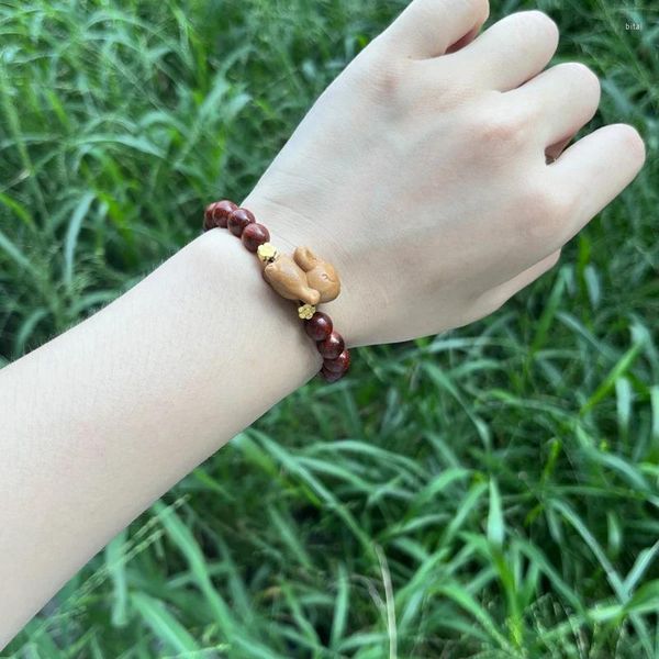 Bracelets à maillons Guofeng, Bracelet de perles de bois de santal rouge frais élémentaire, bijoux du zodiaque chinois sculpté en bois