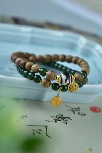Bracelets à maillons Hainan 6 7 Échecs Nan Agarwood Double Cercle Assorti à la main 5 Perles de Tibet incrustées de jaspe Méditation de perles pour éliminer l'irritabilité