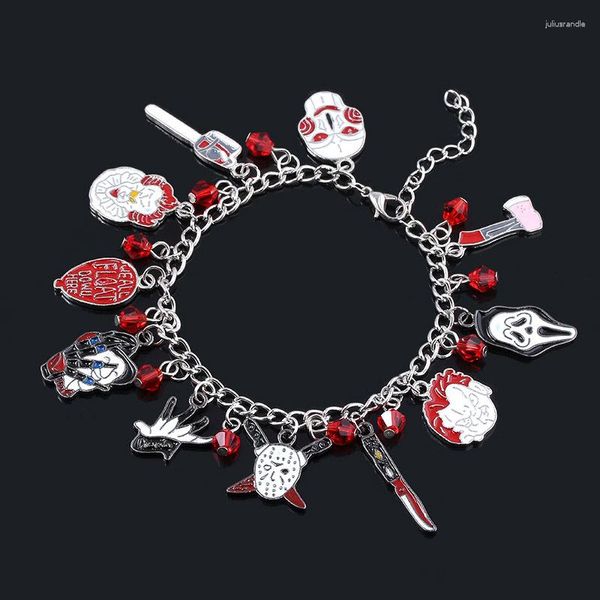 Pulseras de eslabones, pulsera con abalorio de payaso de Halloween para hombre, estilo Punk oscuro, aleación roja, decoración de joyas para fiesta y vacaciones para niñas