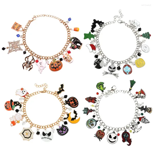 Bracelets à maillons pour Halloween, combinaison, tête de citrouille, araignée, chauve-souris, fantôme, pendentif, décoration de vacances, cadeau créatif