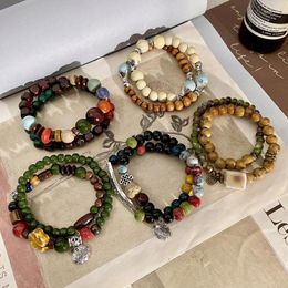 Bracelets à maillons fabriqués à la main Bracelet en céramique à vent National chinois Huai perles féminines série en bois l'été 2023