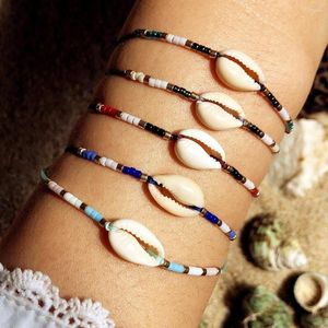 Bracelets à maillons Corde tissée à la main Bracelet en coquillage bohème coloré Perle de riz Bijoux de style plage