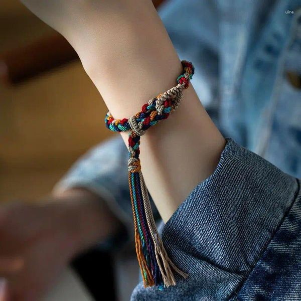 Pulseras de eslabones Pulsera de algodón de estilo tibetano hecha a mano: encanto étnico, regalo perfecto para parejas, amigos e individuos únicos