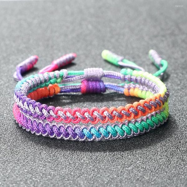 Pulseras de eslabones hechas a mano trenzadas ajustables para hombres y mujeres, pulsera budista tibetana de tejido de cuerda Multicolor, joyería curativa de Yoga, amistad