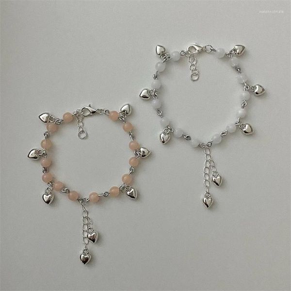 Pulseras de eslabones Corazón hecho a mano Charm Y2k Pulsera con cuentas de vidrio Estética Pastel Fairy Core Jewelry