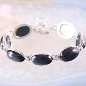 Bracelets de liaison Bracelet de bijoux faits à la main pour les femmes Cabo-cabine ovale perles de Tiger bleu naturel réglable 7,5 