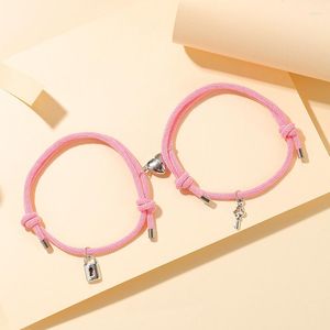 Link armbanden Handgemaakte sleutelslotpaar Bracelet voor vrouwen mannen charm verstelbare punk hart magnetische gevlochten touw mode sieraden