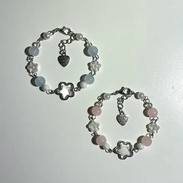 Pulseras de eslabones hechas a mano rosa azul con cuentas en forma de corazón estrella linda pulsera regalo para amigos