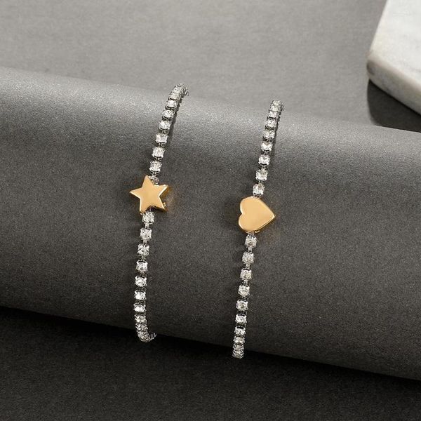 Lien Bracelets À La Main Strass Amour Coeur Étoile Charme Bracelet Chanceux Argent Couleur Chaîne Simple Cristal Couple Bijoux Cadeau