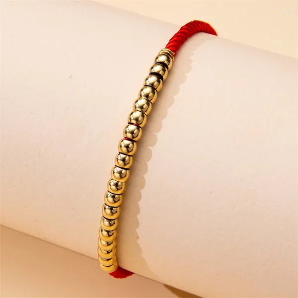 Pulseras de eslabones budista tibetano hecho a mano a mano trenzado color oro cuentas de acero inoxidable pulsera de cuerda de la suerte brazaletes para mujeres hombres