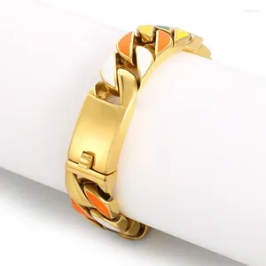 Bracelets à maillons HAOYI Bracelet cubain coloré en acier inoxydable large lourd bijoux en or K pour hommes et femmes