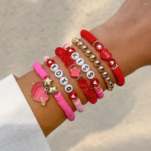 Bracelets de liaison Happy Valentine's Day Carte Colorful Polymer Clay Chain Soft For Women Kpop Two Heart Bangles Couple Friends Bijoux